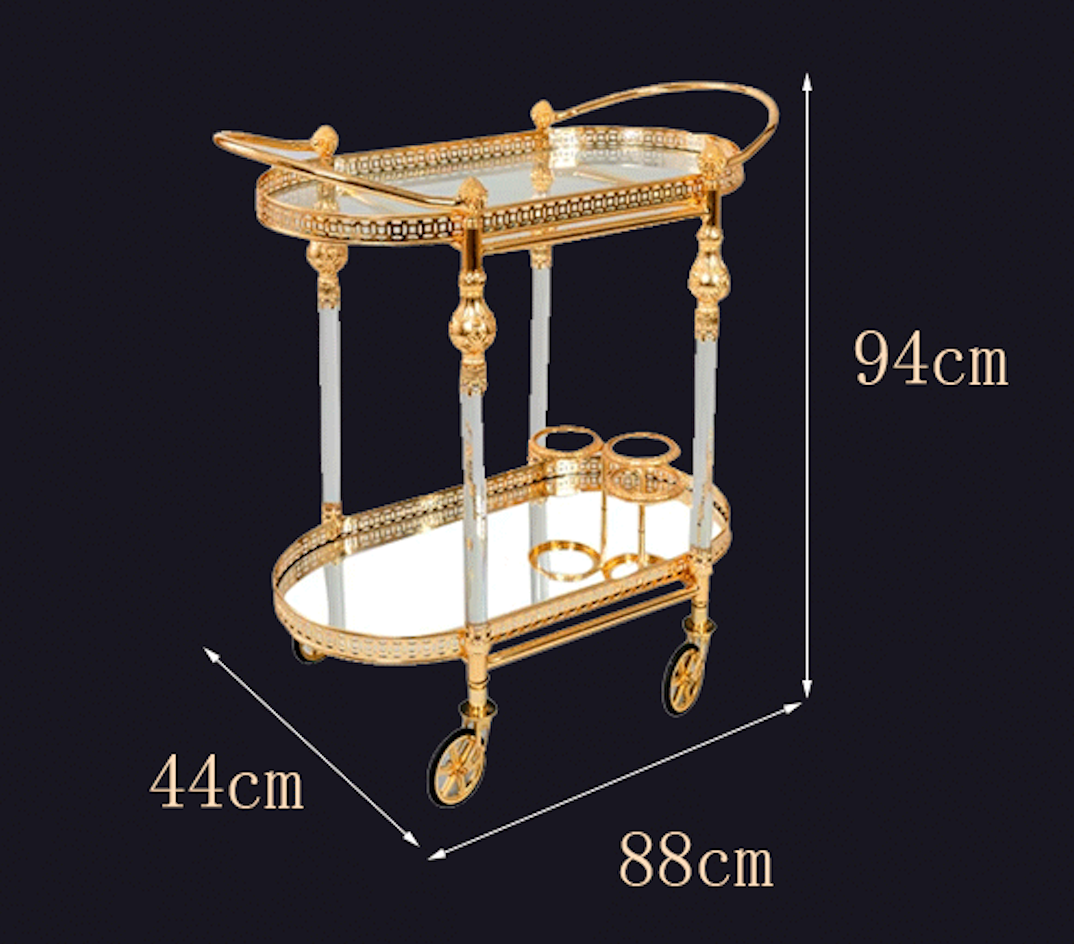 Wholesale Luxury Golden Double Glass Hotel Trolley High Quality for Home Bar Supermarket Outdoor Use Kitchen Dining Living Room - Image 6